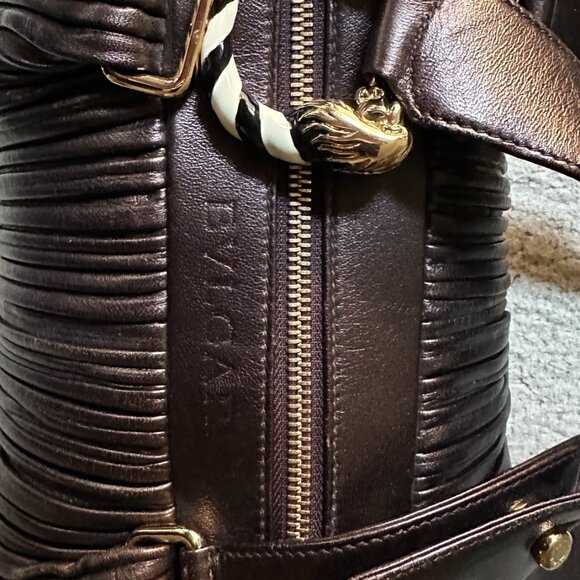 Bvlgari Bronzed Lambskin Leather Plisse Leoni Handbag - Picture 14 of 16